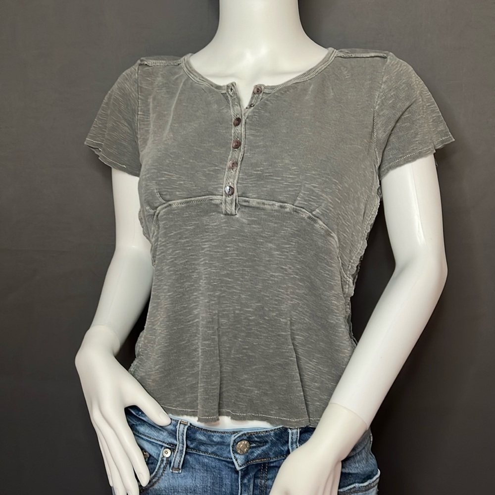 Lucky Brand - L - Grey Crewneck and Half Button Down Top